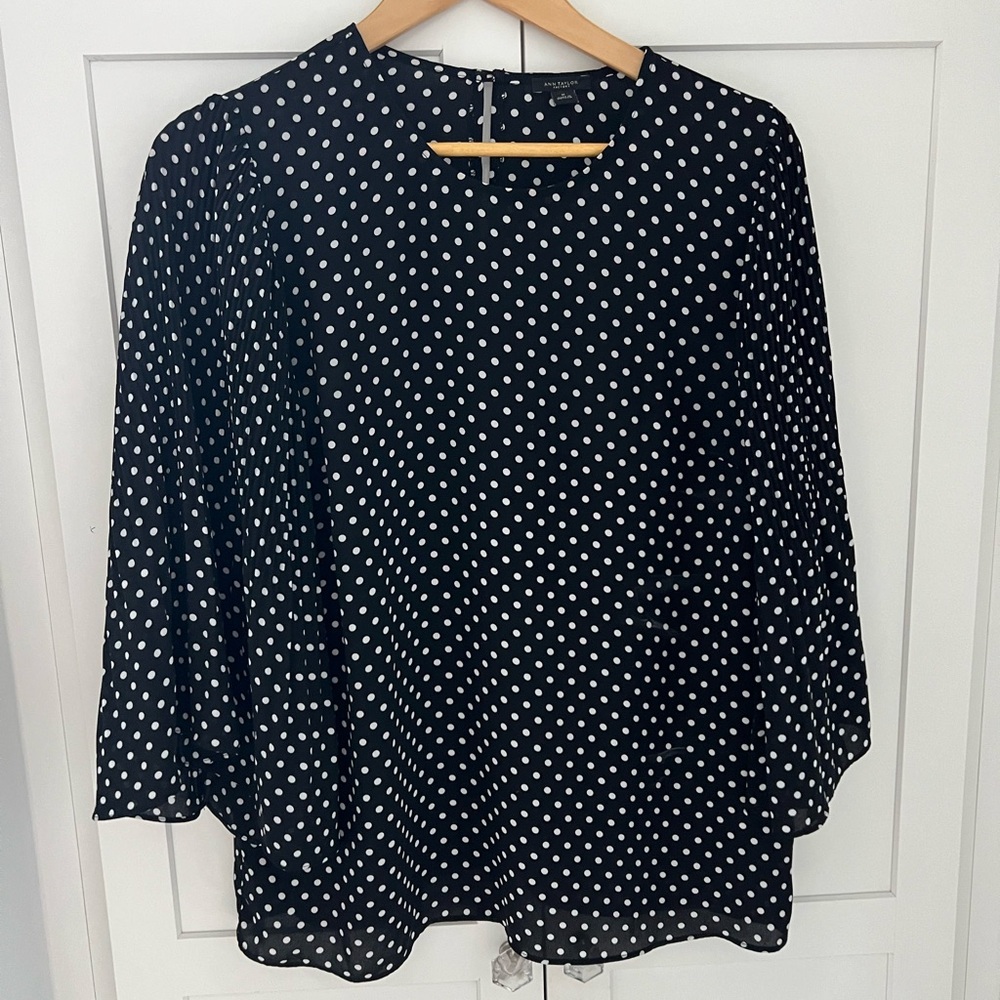 Ann Taylor Factory Black & White Polka Dot Blouse